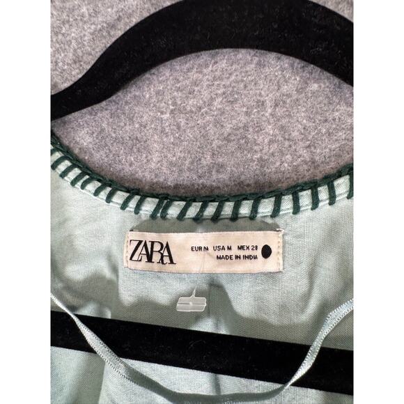Zara Dress Women Medium Blue Linen Blend Geometric Pattern Embroidered Boho - Picture 2 of 8
